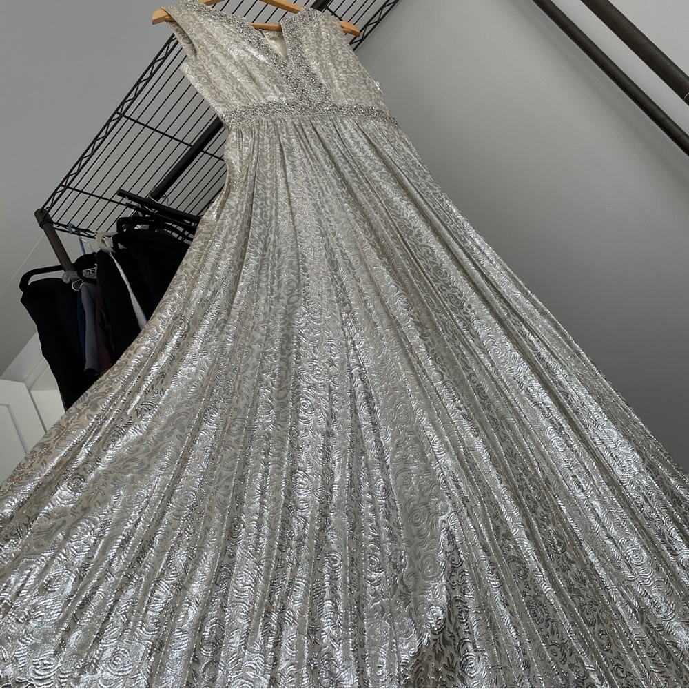 Striking vintage silver evening gown